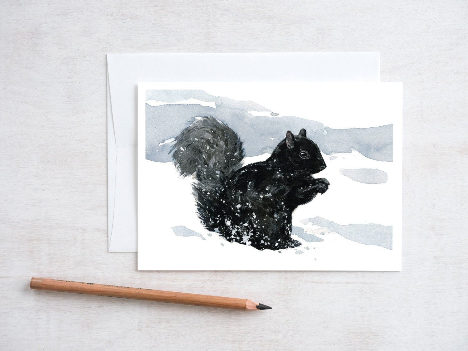 Black Squirrel Winter Card, Christmas Holiday Wildlife in Snow Note Card