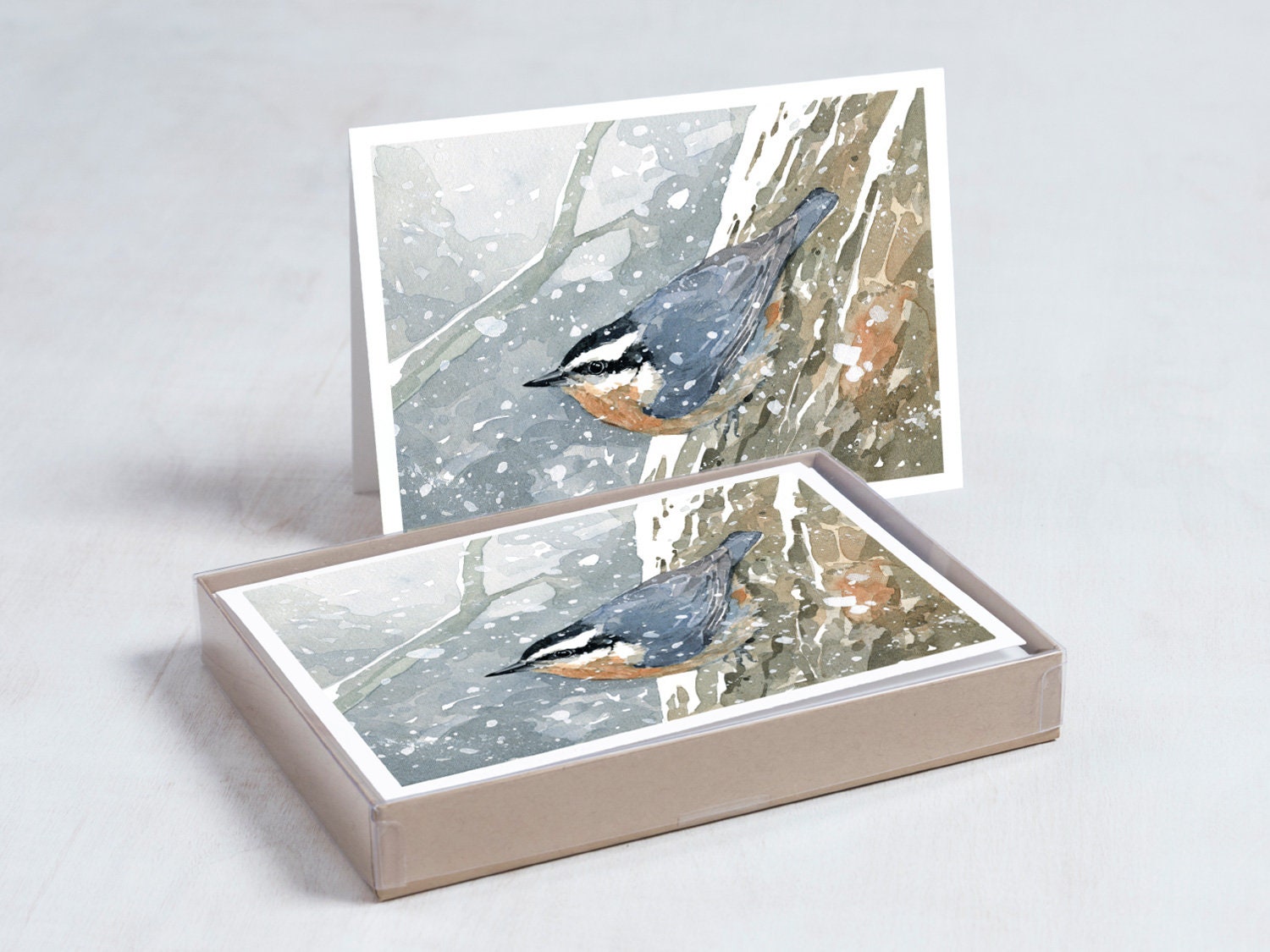 Nuthatch in Snow Christmas Card Set