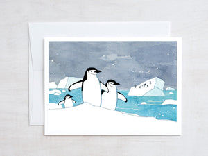Penguins Christmas Card Set, Chinstrap Penguin Animal Illustration Holiday Card Set