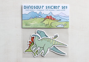 Dinosaur Sticker Set, 3 Die Cut Stickers, Stegosaurus, T Rex, & Duck Billed Dino Decals