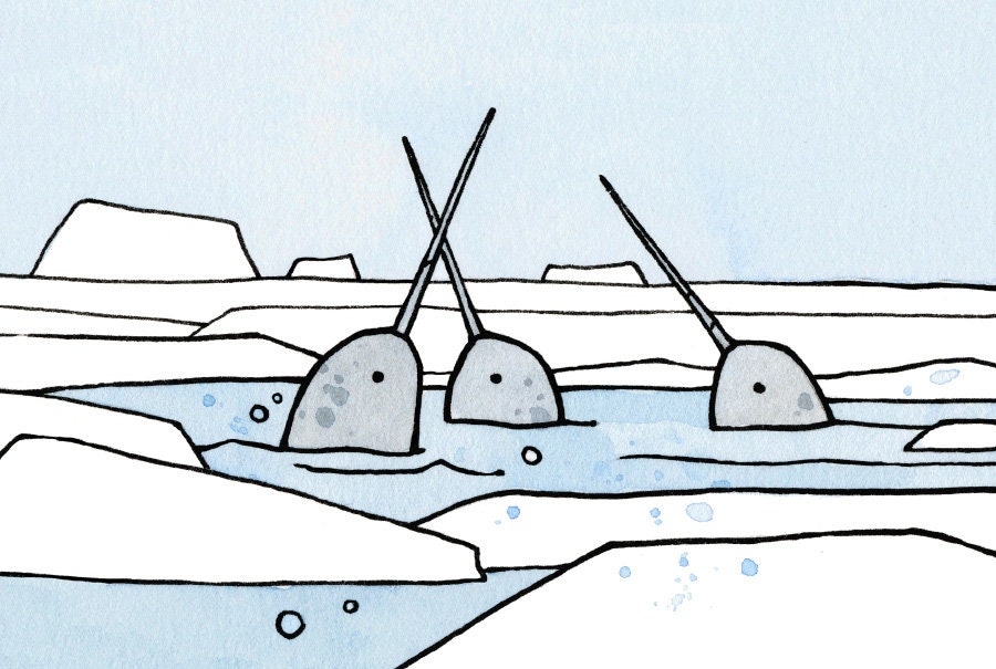 Whimsical Narwhals Print, Arctic Nursery Wall Art