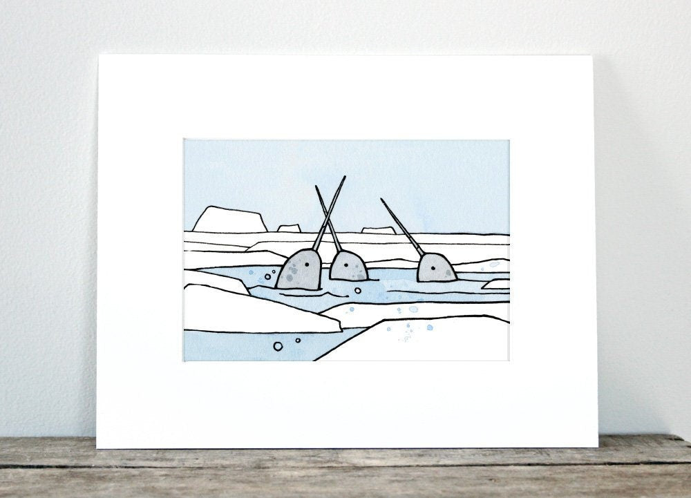 Whimsical Narwhals Print, Arctic Nursery Wall Art