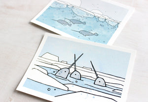 Whimsical Narwhals Print, Arctic Nursery Wall Art
