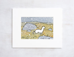 Weasel Print, White Weasel Watercolor Art Print, Arctic Animal Art