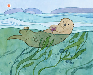 Sea Otter Art Print, Cute Otter Ocean Animal Watercolor, Kids Nursery Room Decor
