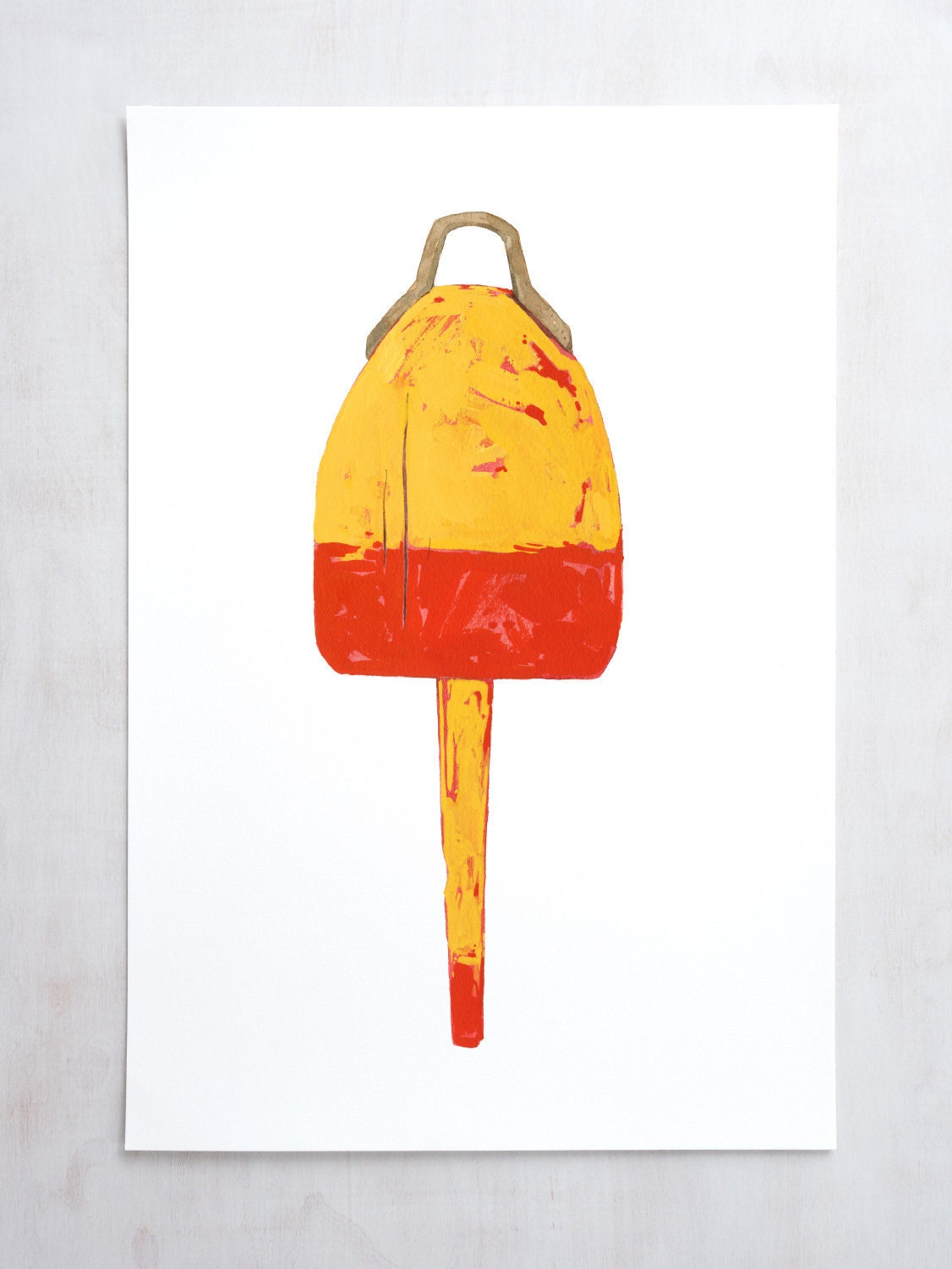 Lobster Buoy Nautical Print, Nautical Art Print, Large Buoy Yellow and Red