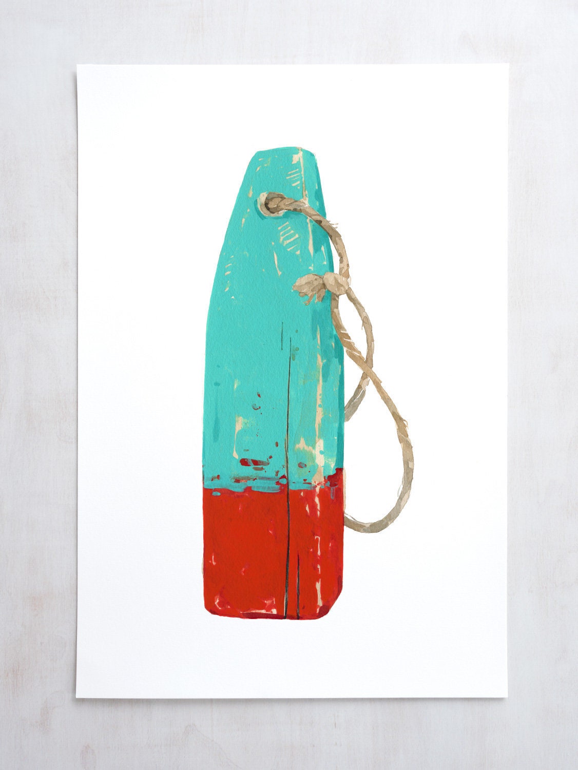 Lobster Buoy Print, Nautical Wall Art, Teal and Red