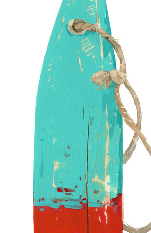 Lobster Buoy Print, Nautical Wall Art, Teal and Red