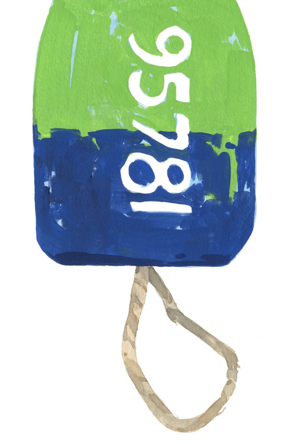 Large Lobster Buoy Nautical Print, Green and Navy