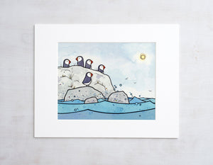 Puffin Art Print, Ink and Watercolor Bird Illustration
