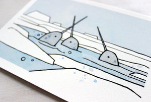 Whimsical Narwhals Print, Arctic Nursery Wall Art