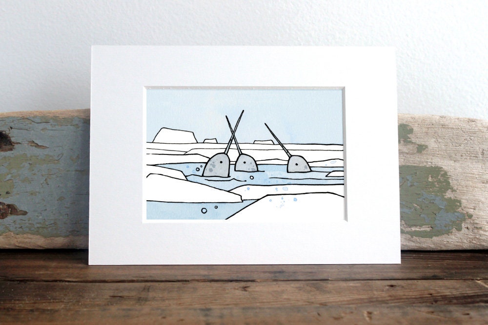 Whimsical Narwhals Print, Arctic Nursery Wall Art
