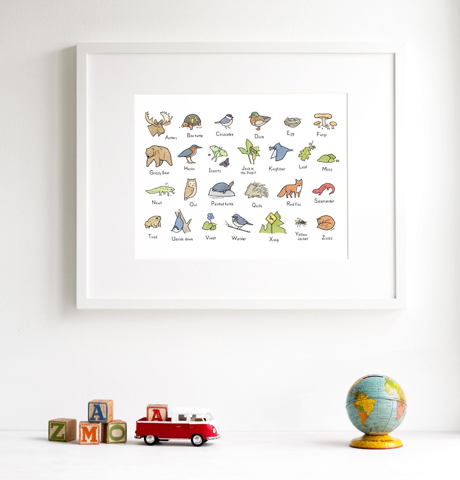 Woodland Art Alphabet, Woodland Baby Shower Gift, Forest Animals Wall Art, Nursery Art Print