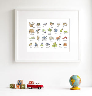 Woodland Art Alphabet, Woodland Baby Shower Gift, Forest Animals Wall Art, Nursery Art Print