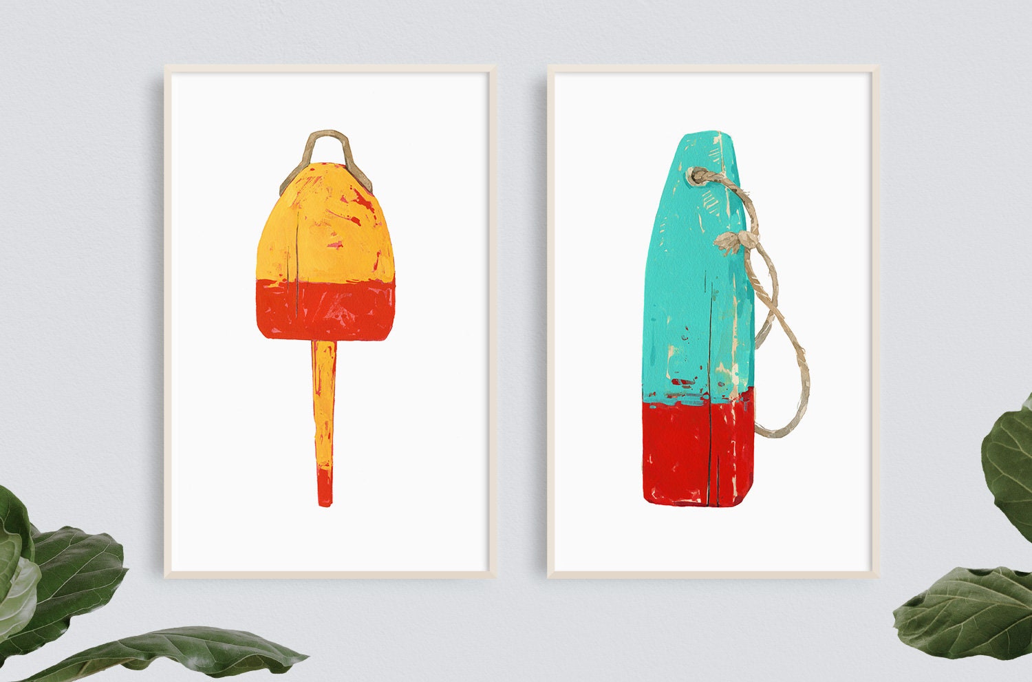 Lobster Buoy Print, Nautical Wall Art, Teal and Red - studiotuesday