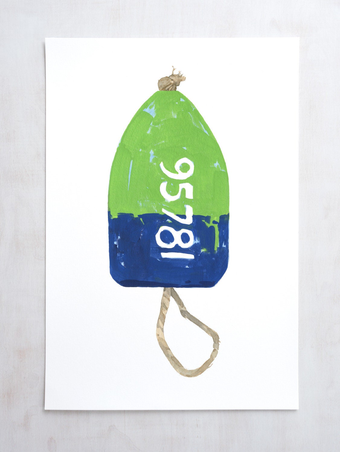 Large Lobster Buoy Nautical Print, Green and Navy - studiotuesday