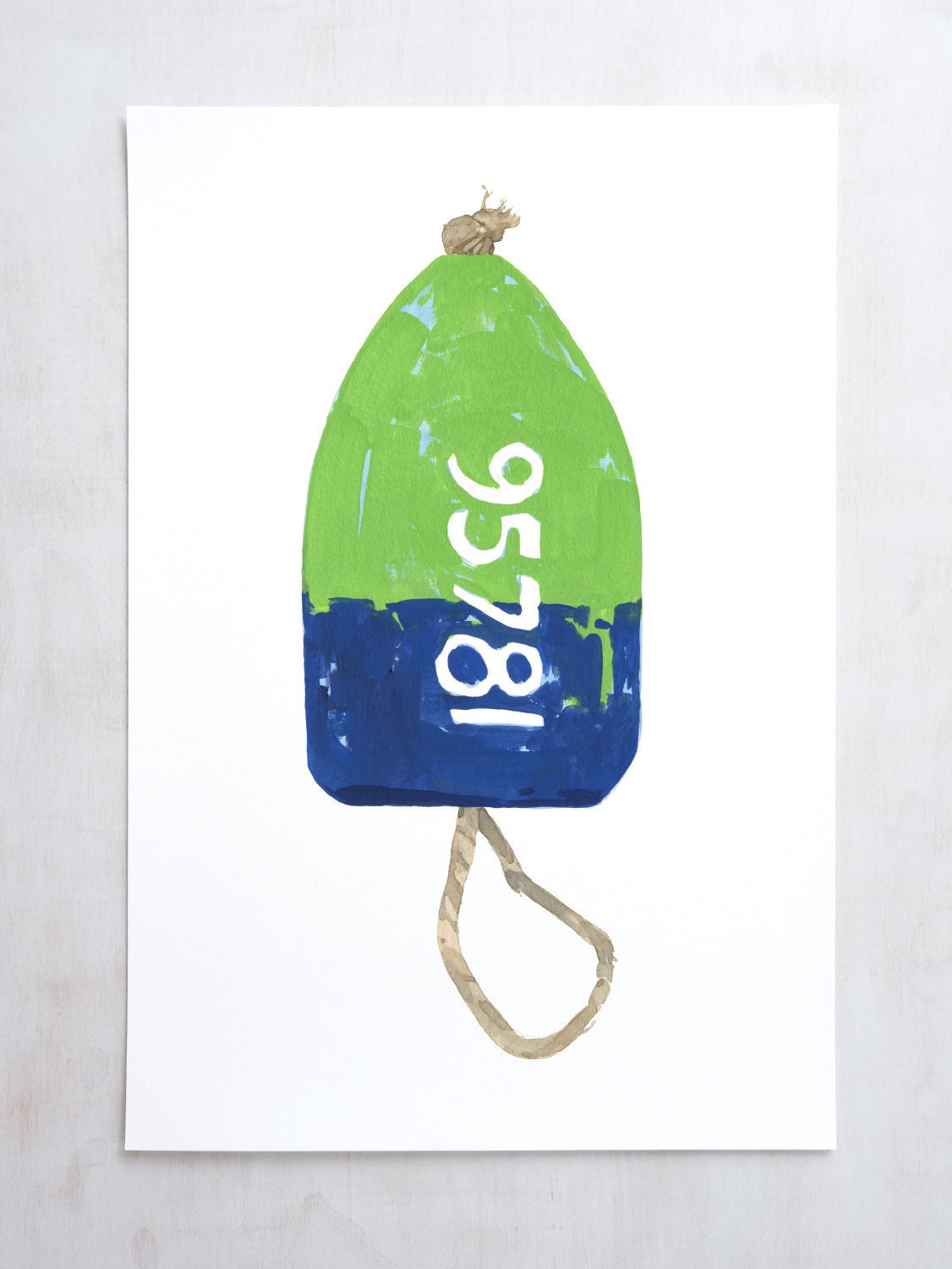 Large Lobster Buoy Nautical Print, Green and Navy