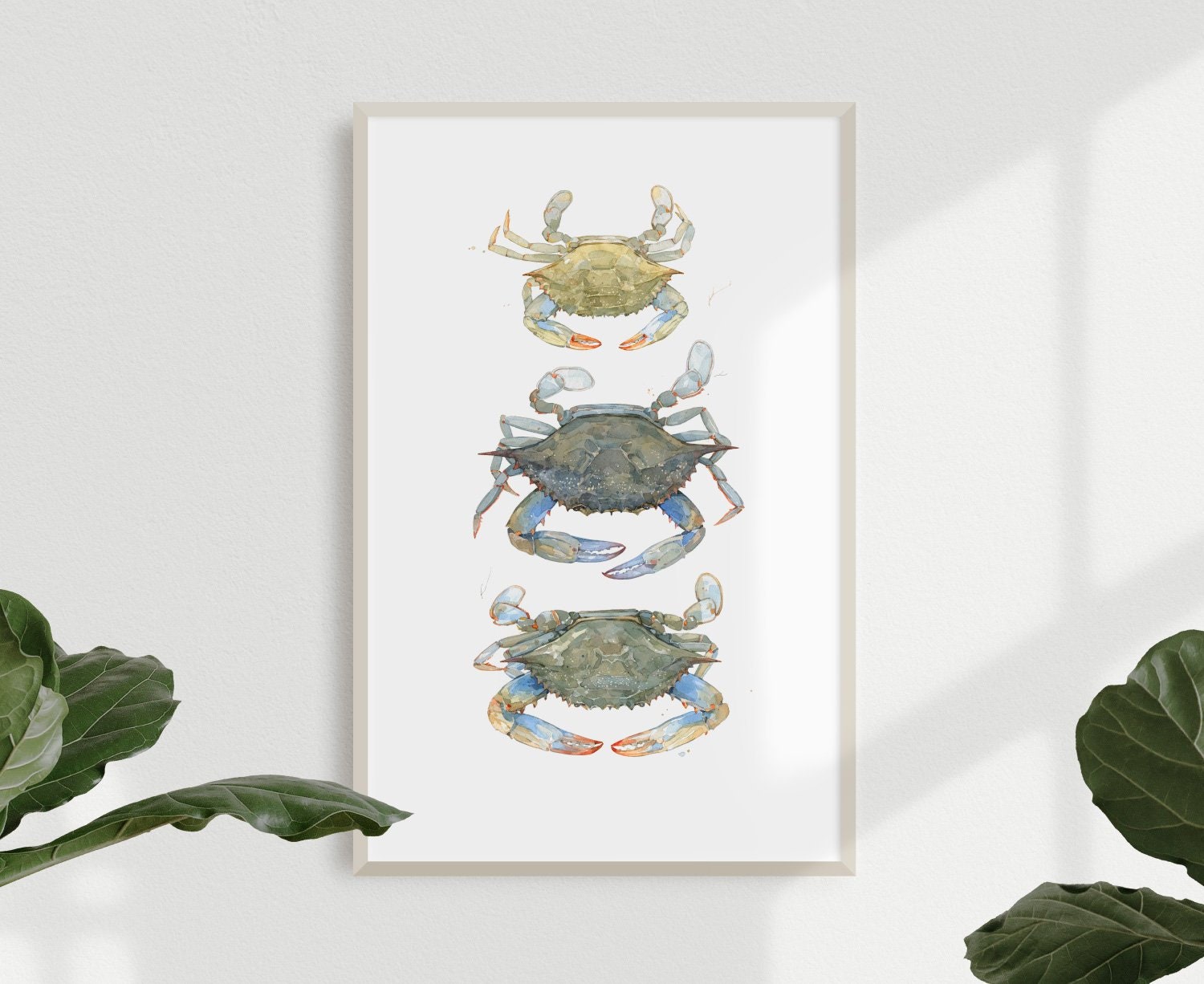Blue Crabs Watercolor Painting Print, Coastal Beach Art, Seaside Decor, Maryland Blue Crab