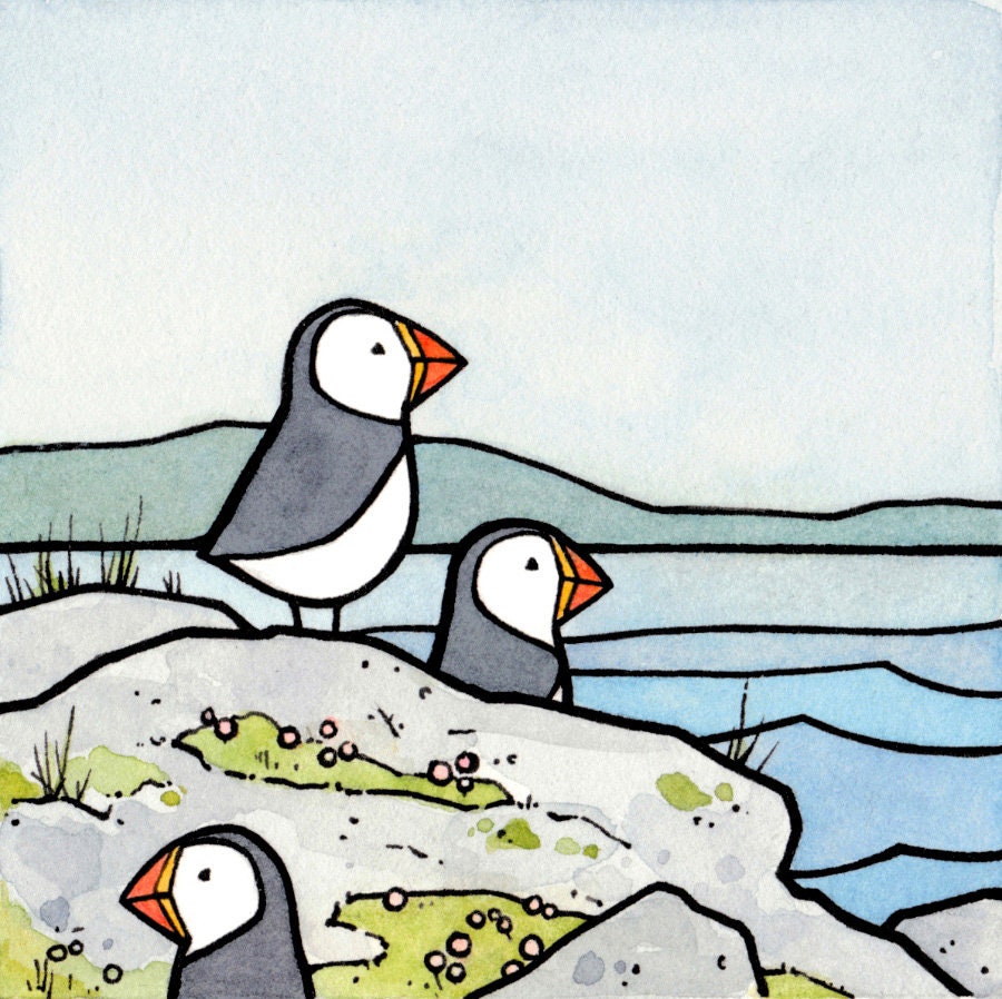 Coast Birds 5x5 Prints - Set of 3 - Pelican, Puffins, Terns