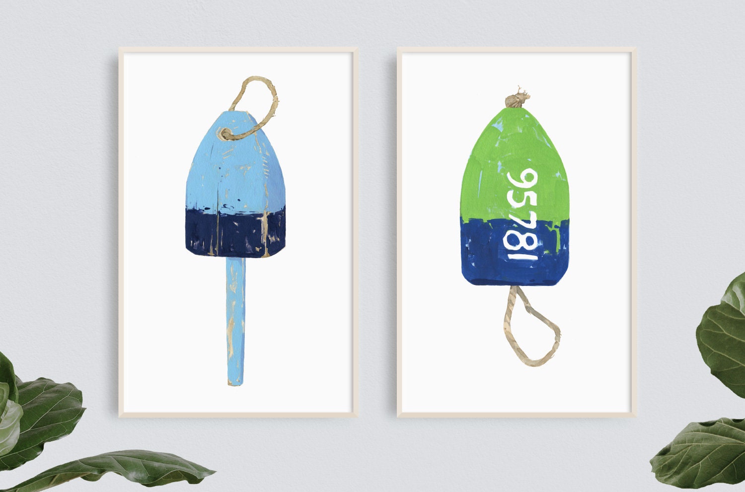 Large Lobster Buoy Nautical Print, Green and Navy