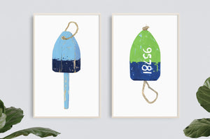 Large Lobster Buoy Nautical Print, Green and Navy