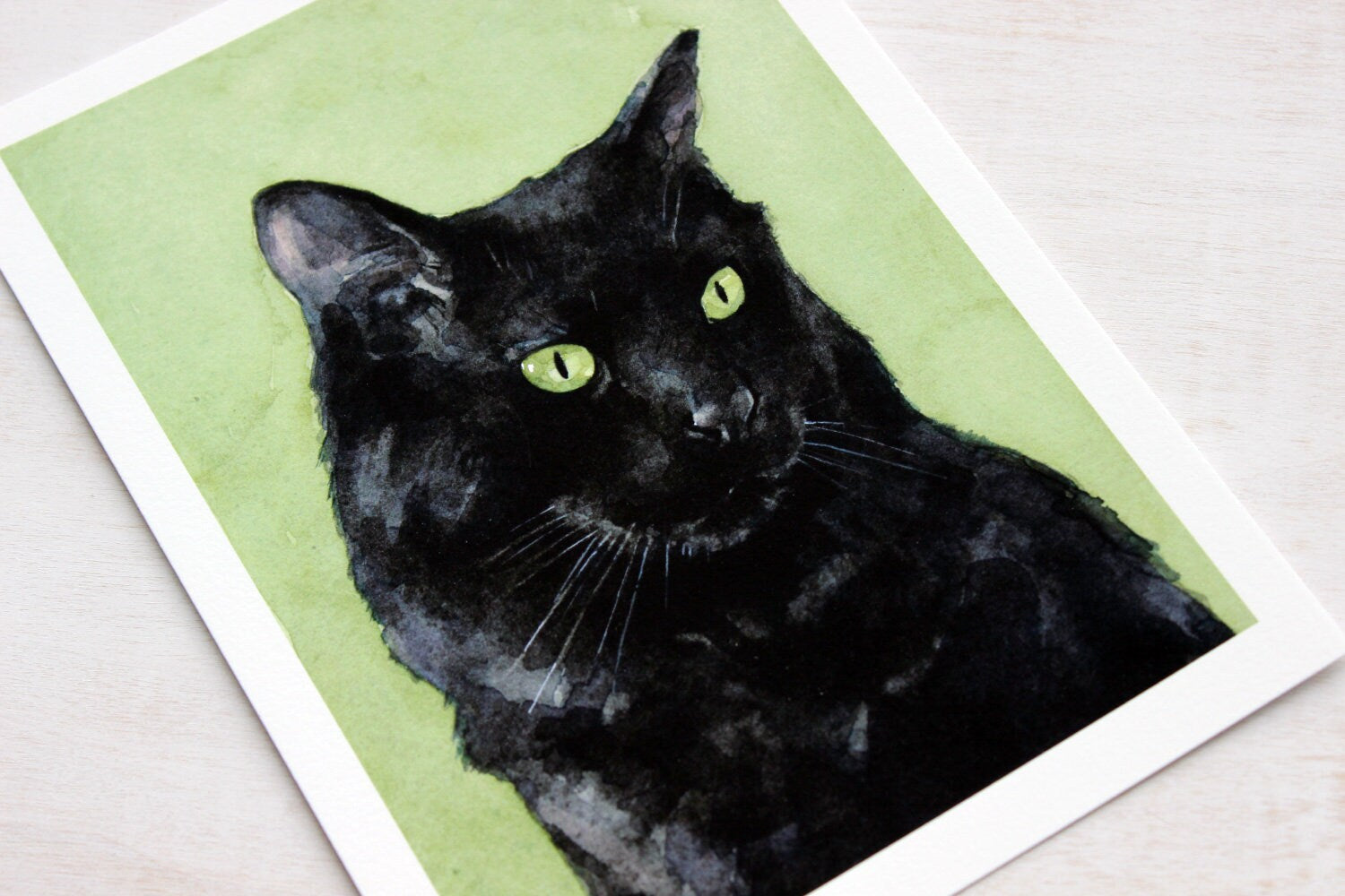 Black Cat Watercolor Painting 5x7 Print, Feline