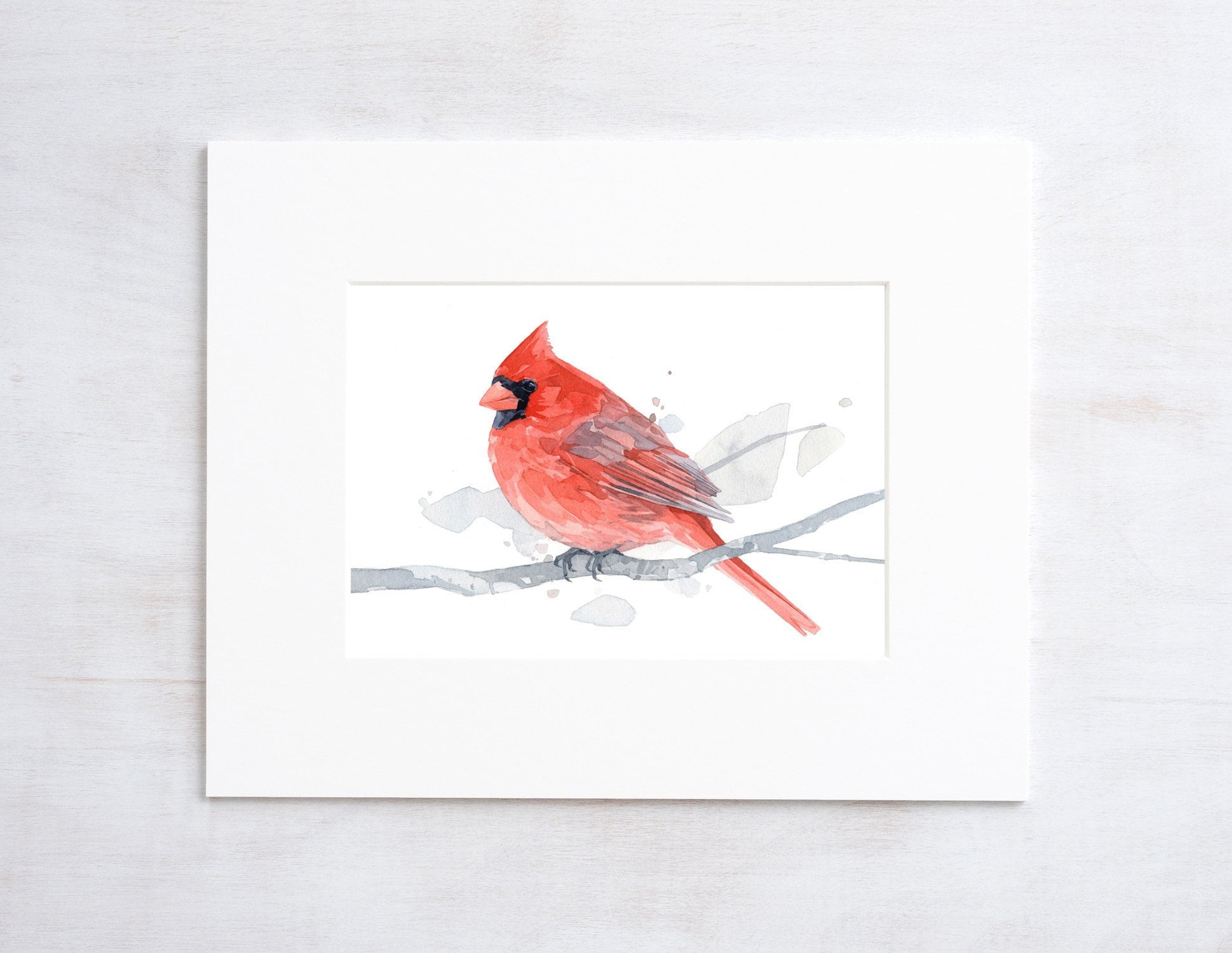 Red Cardinal Watercolor Art Print, 5x7 Bird Painting Wall Art