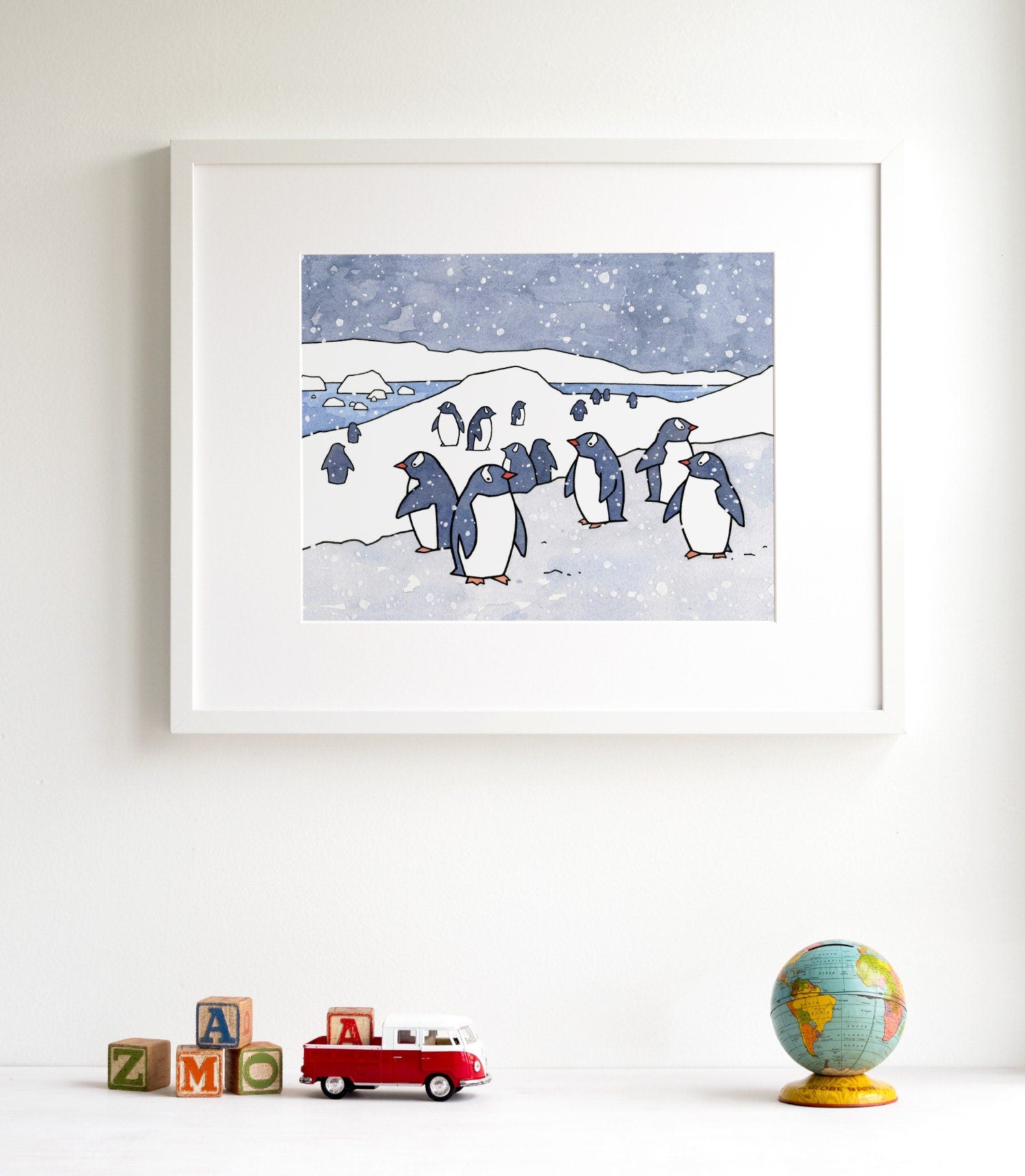 Gentoo Penguins Art Print, Nursery Wall Art, Animal Nursery Decor