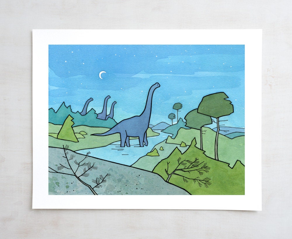 Brachiosaurus Dinosaur Print, Dinosaur Bedroom Decor, Kids Illustration Decor, Dino Wall Art