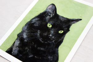 Black Cat Watercolor Painting 5x7 Print, Feline