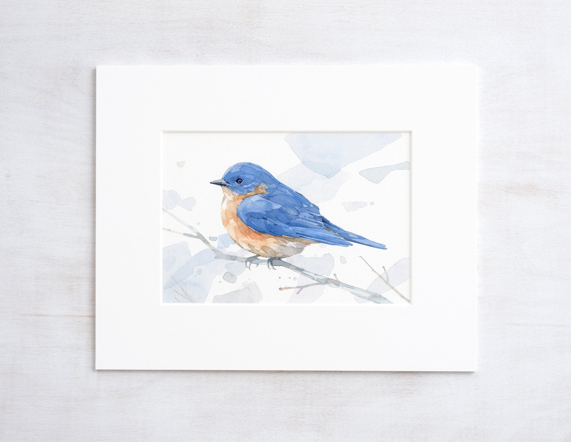 Bluebird Watercolor Print, Woodland Painting, Bird Decor, 5x7