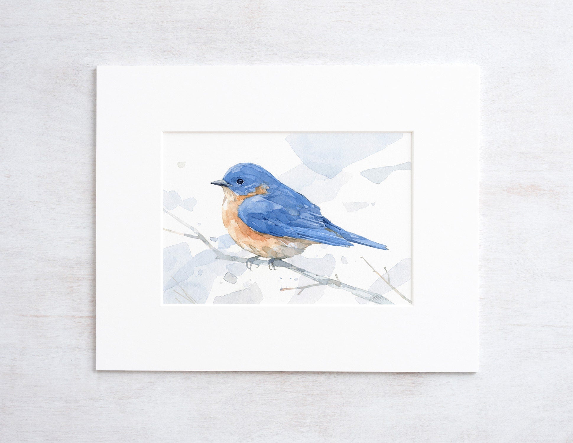 Bluebird Watercolor Print, Woodland Painting, Bird Decor, 5x7