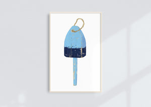 Nautical Lobster Buoy Print, Blue and Navy Buoy Wall Print