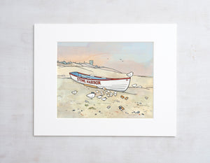 Stone Harbor Boat, Beach Shorebirds and Sandpipers Illustration Print New Jersey Shore, Wall Art