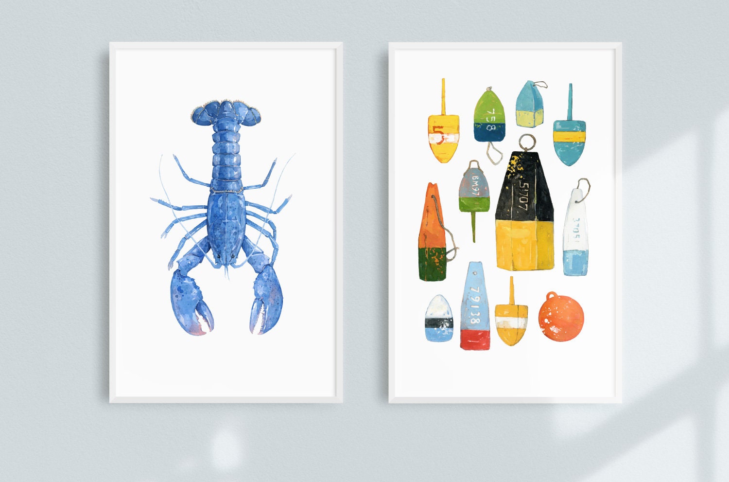 Blue Lobster Watercolor Print, Nautical New England Wall Art