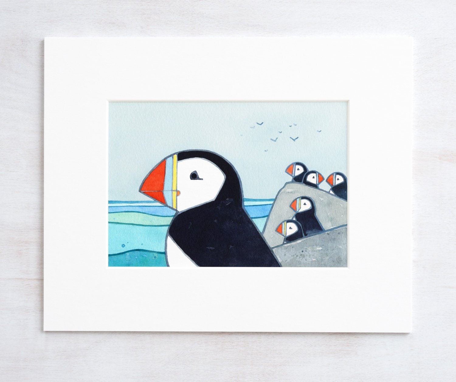 Puffin Island Art Print, Coastal Kids Room Decor, Children's Wall Art