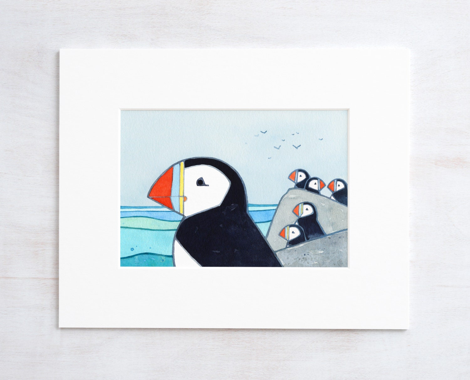 Puffin Island Art Print, Coastal Kids Room Decor, Children's Wall Art