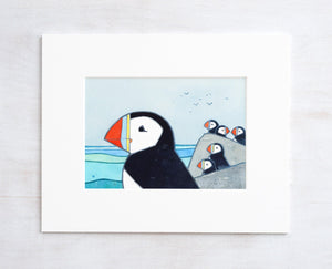 Puffin Island Art Print, Coastal Kids Room Decor, Children's Wall Art