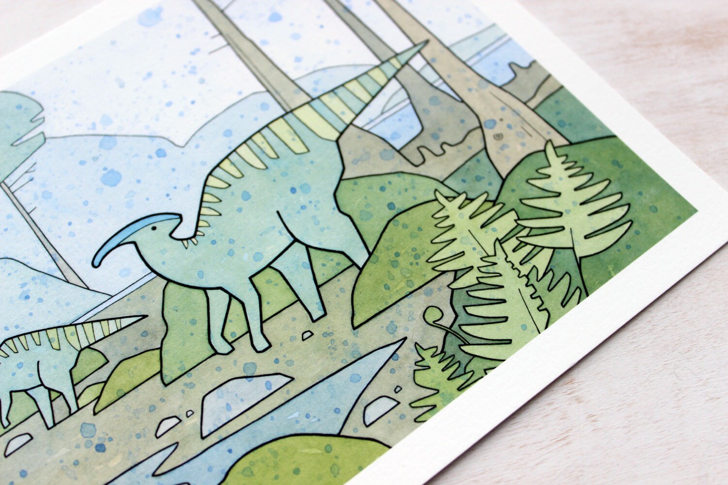 Dinosaur Wall Art Duck-Billed Dinosaur Print, Dinosaur Illustration