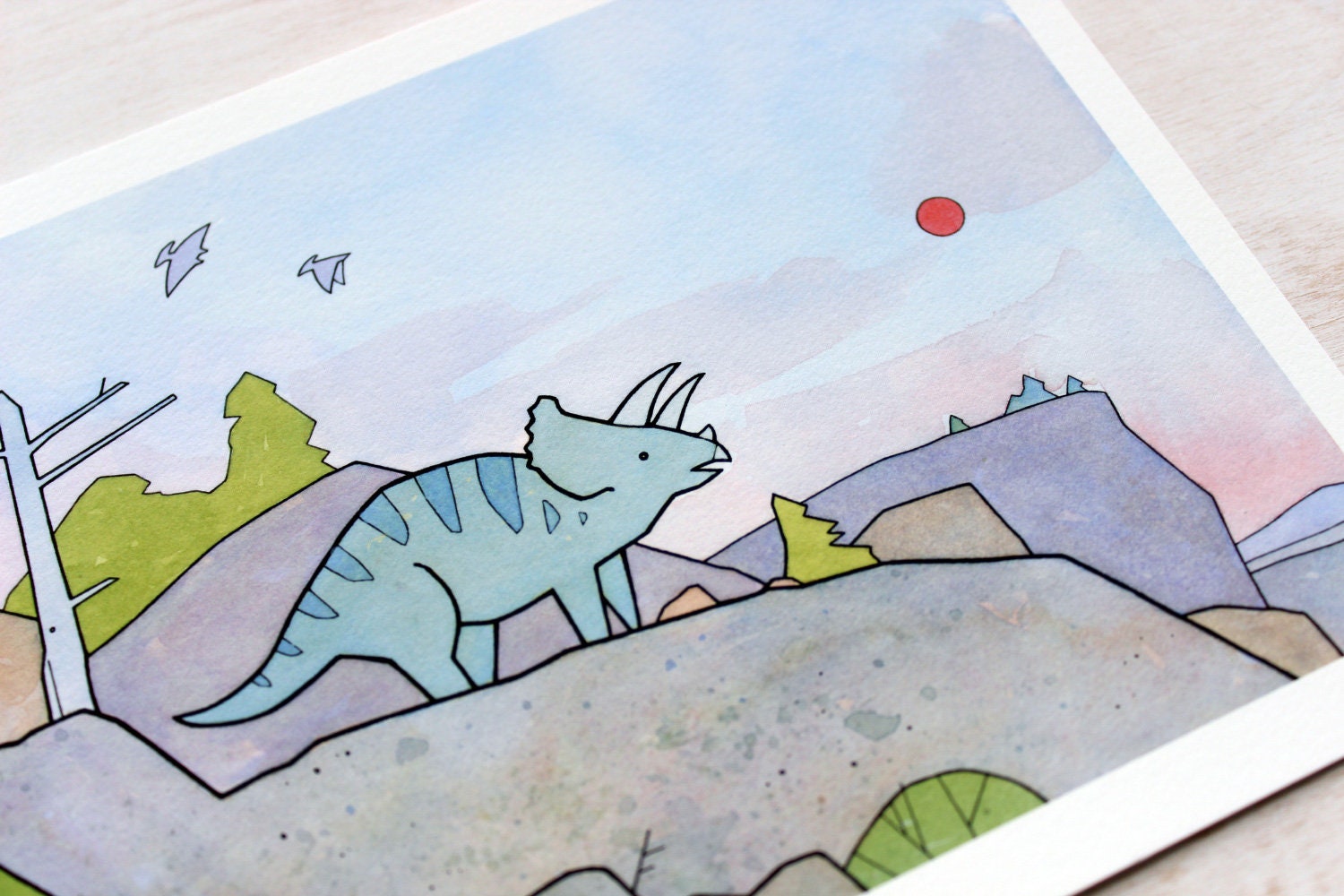 Triceratops Wall Art Illustration Print, Dinosaur Wall Art, Nursery Decor