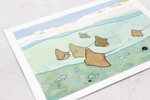 Stingrays Art Print, Cownose Rays Watercolor Beach Print, Nautical Decor