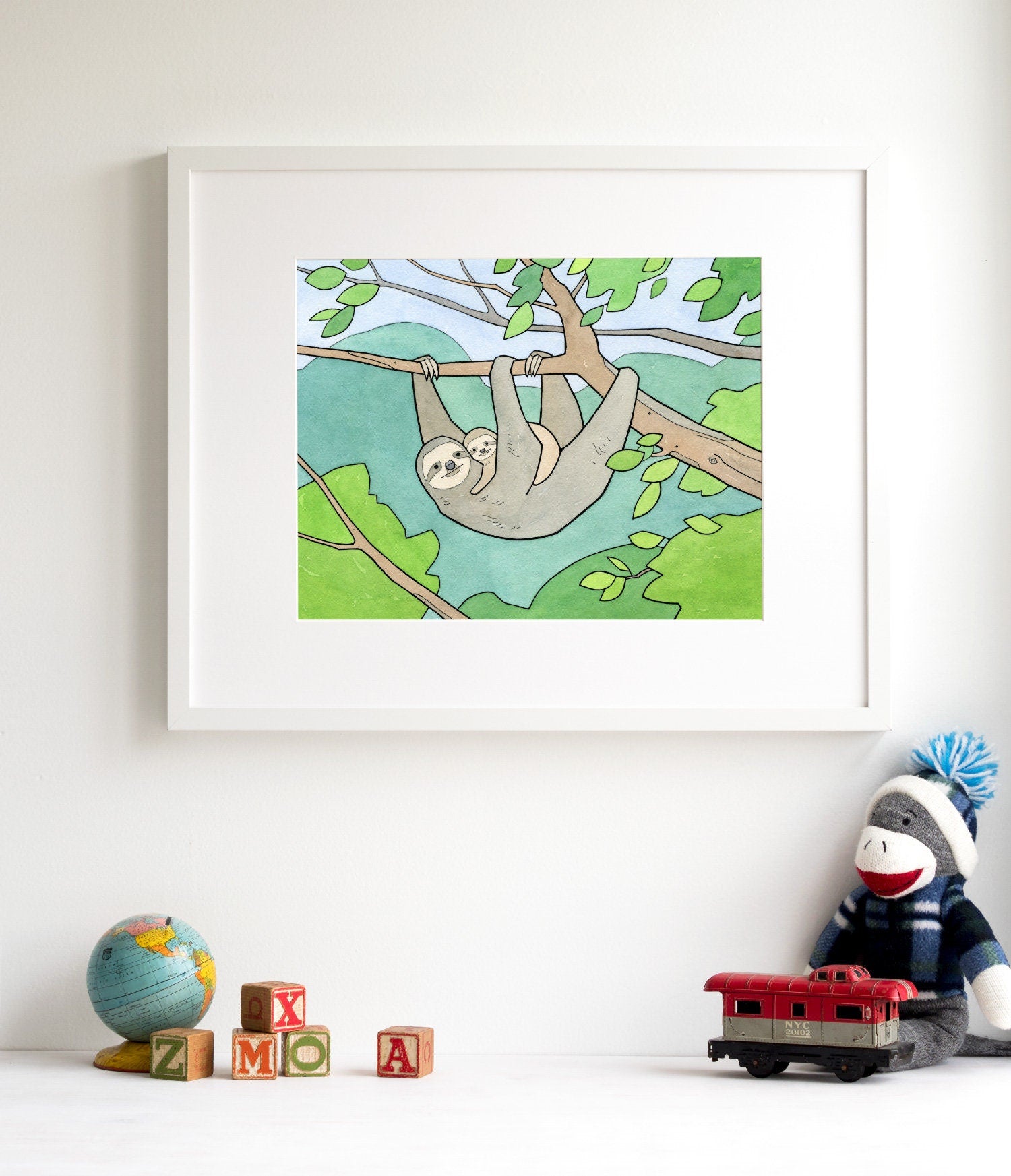Sloth Print Childs Room Wall Art Baby Sloth, Nursery Wall Art