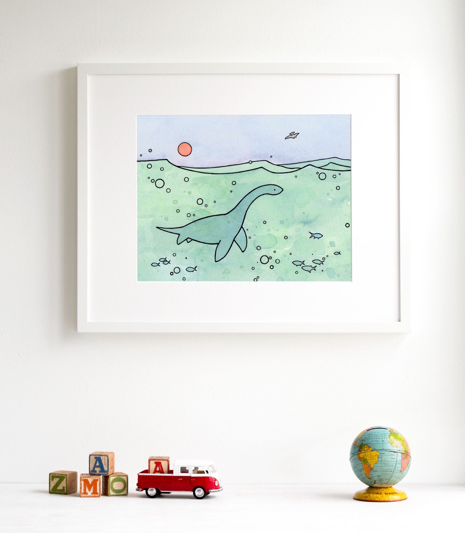 Plesiosaur Art Print, Dinosaur Illustration Wall Art