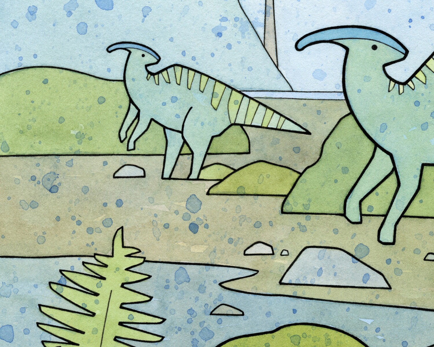 Dinosaur Wall Art Duck-Billed Dinosaur Print, Dinosaur Illustration