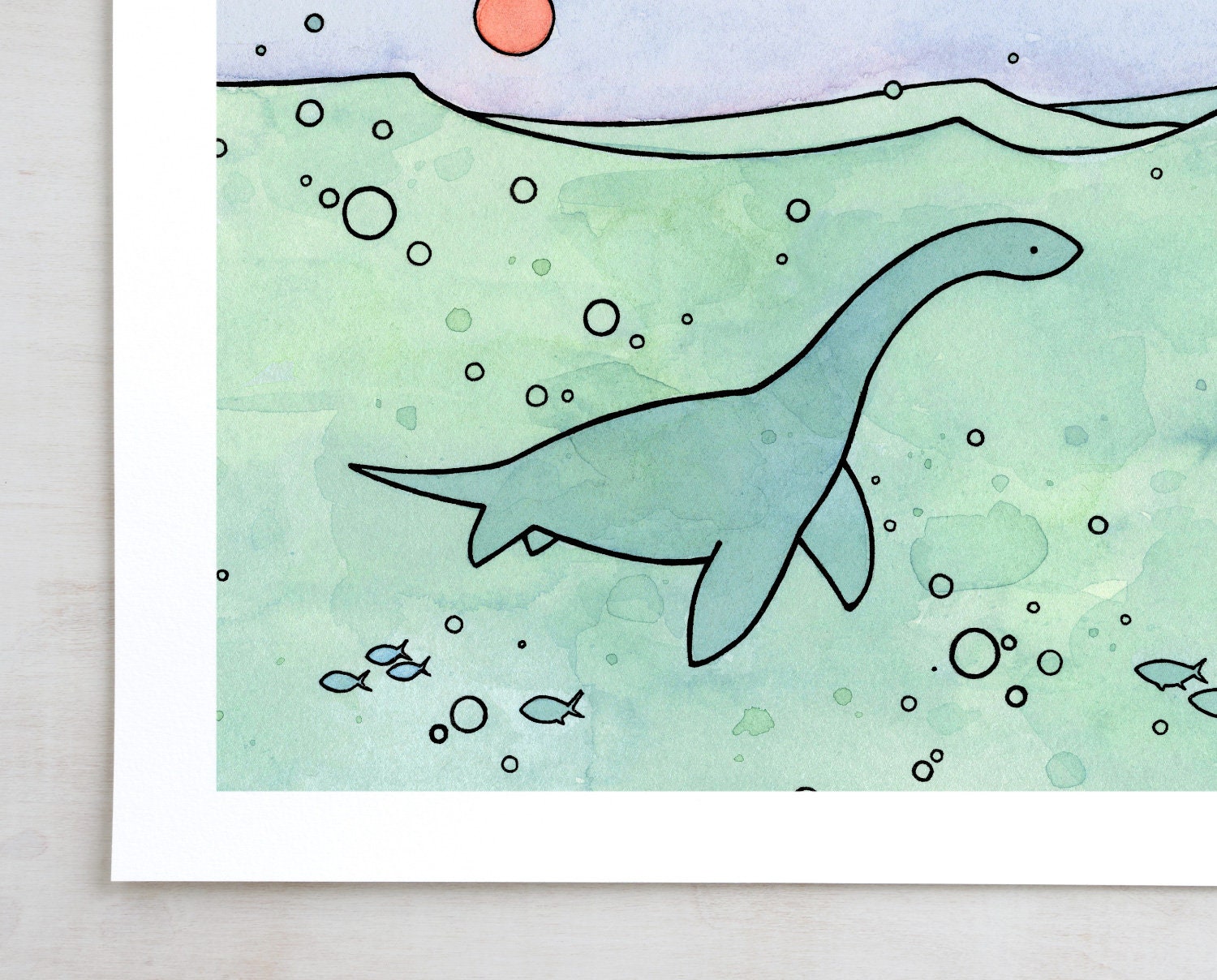 Plesiosaur Art Print, Dinosaur Illustration Wall Art