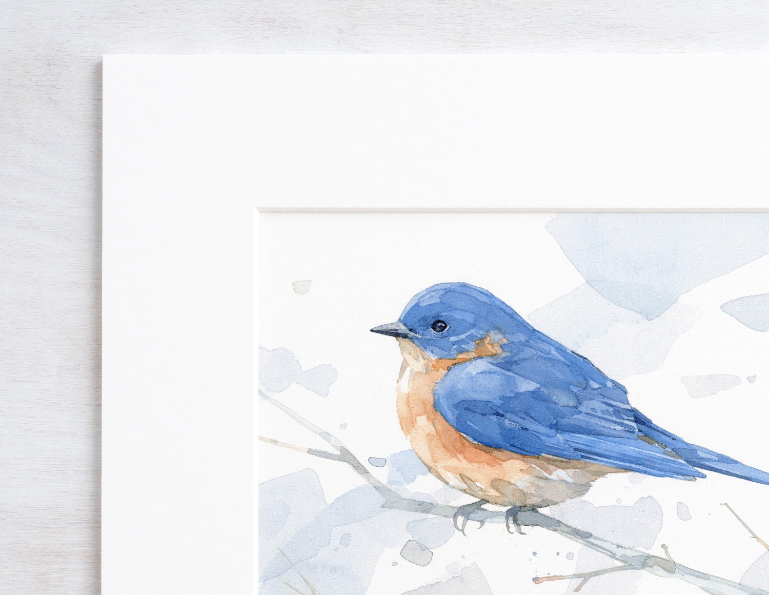 Bluebird Watercolor Print, Woodland Painting, Bird Decor, 5x7