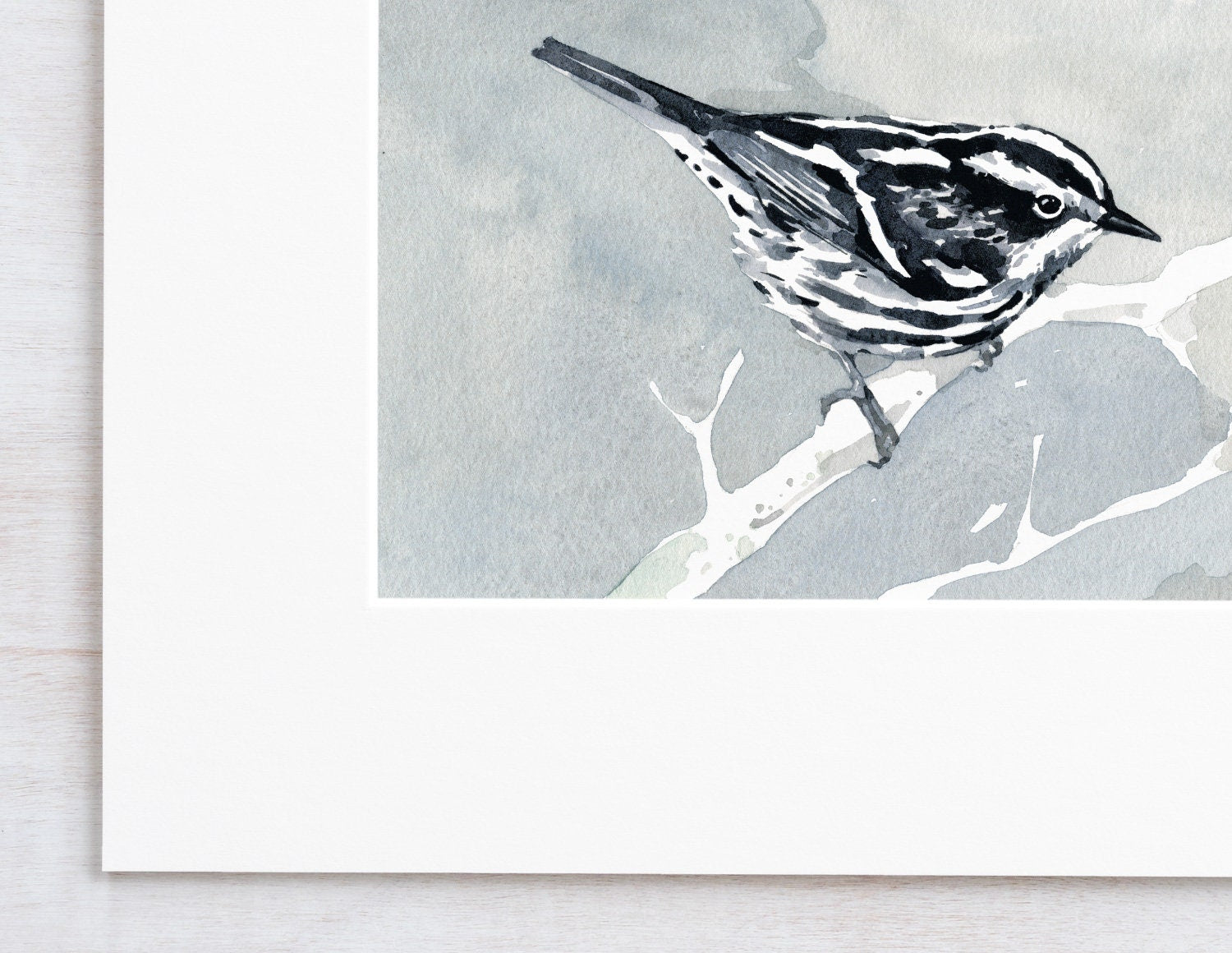 Black and White Warbler Watercolor Print, Small Bird Wall Art