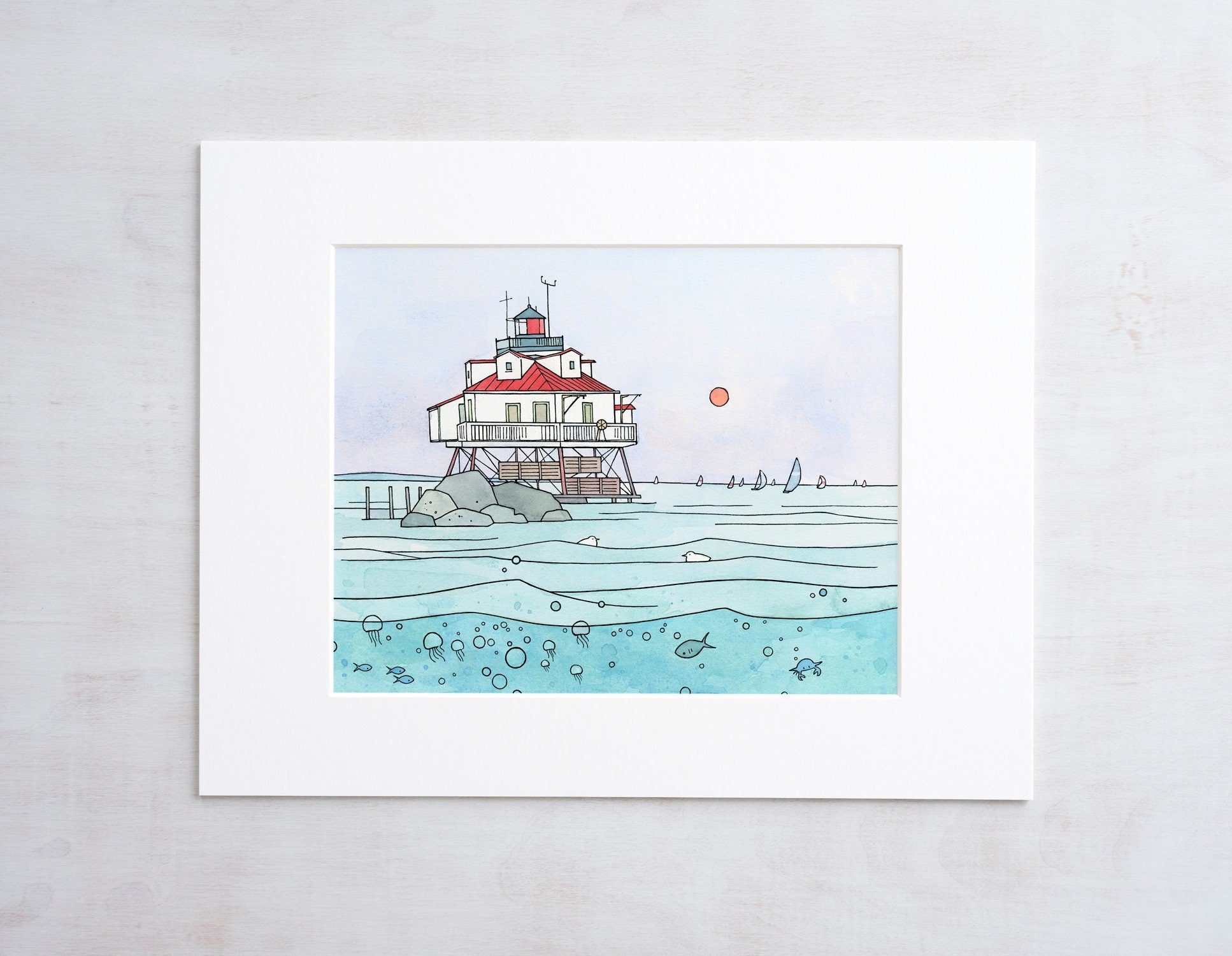 Thomas Point Lighthouse Chesapeake Bay Annapolis Lighthouse, Coastal Landscape Print, Maryland Art