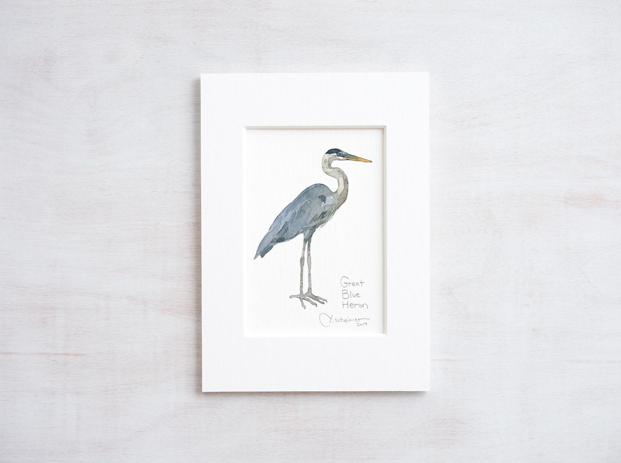 Heron Miniature Art Print, Great Blue Heron Watercolor Painting