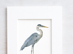 Heron Miniature Art Print, Great Blue Heron Watercolor Painting